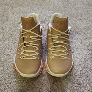 Tan High-Top Sneakers with White and Orange Accents